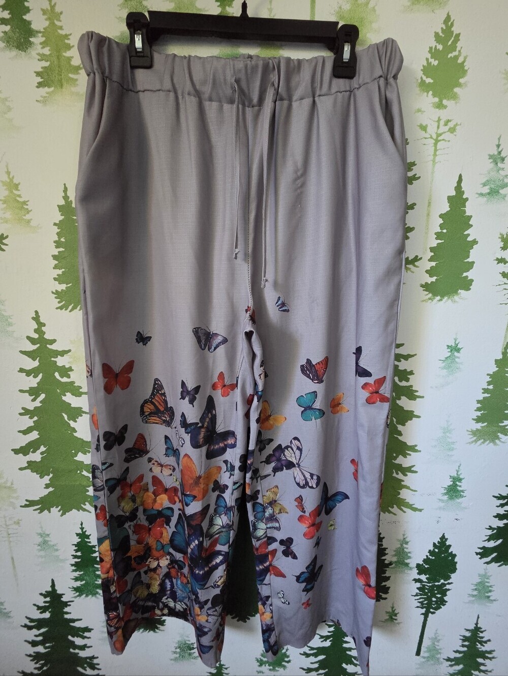 Gray Butterfly Print Loungewear Pants